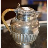 ORNATE LONDON SILVER HOT WATER POT WITH WICKER BOUND HANDLE - APPROXIMATE WEIGHT = 411 GRAMS