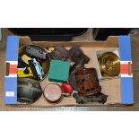 BOX WITH VINTAGE MODEL/TOY VEHICLES, PAPER WEIGHT, WOODEN WARE, BIRD ORNAMENT ETC