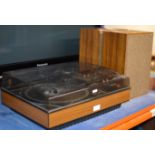 VINTAGE STEREO SOUND TURNTABLE WITH PAIR OF TWIN TEAK CASED SPEAKERS