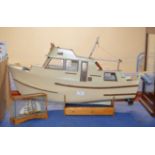 LARGE MODEL BOAT ON STAND & SMALL CASED BOAT DISPLAY