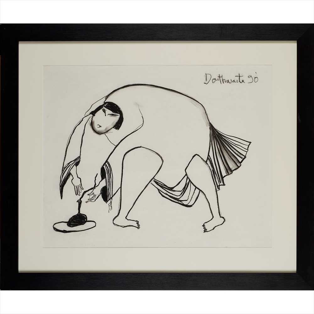 § PAT DOUTHWAITE (SCOTTISH 1939-2002) KABUKI ACTOR Signed and dated '90, inscribed verso, - Image 2 of 2