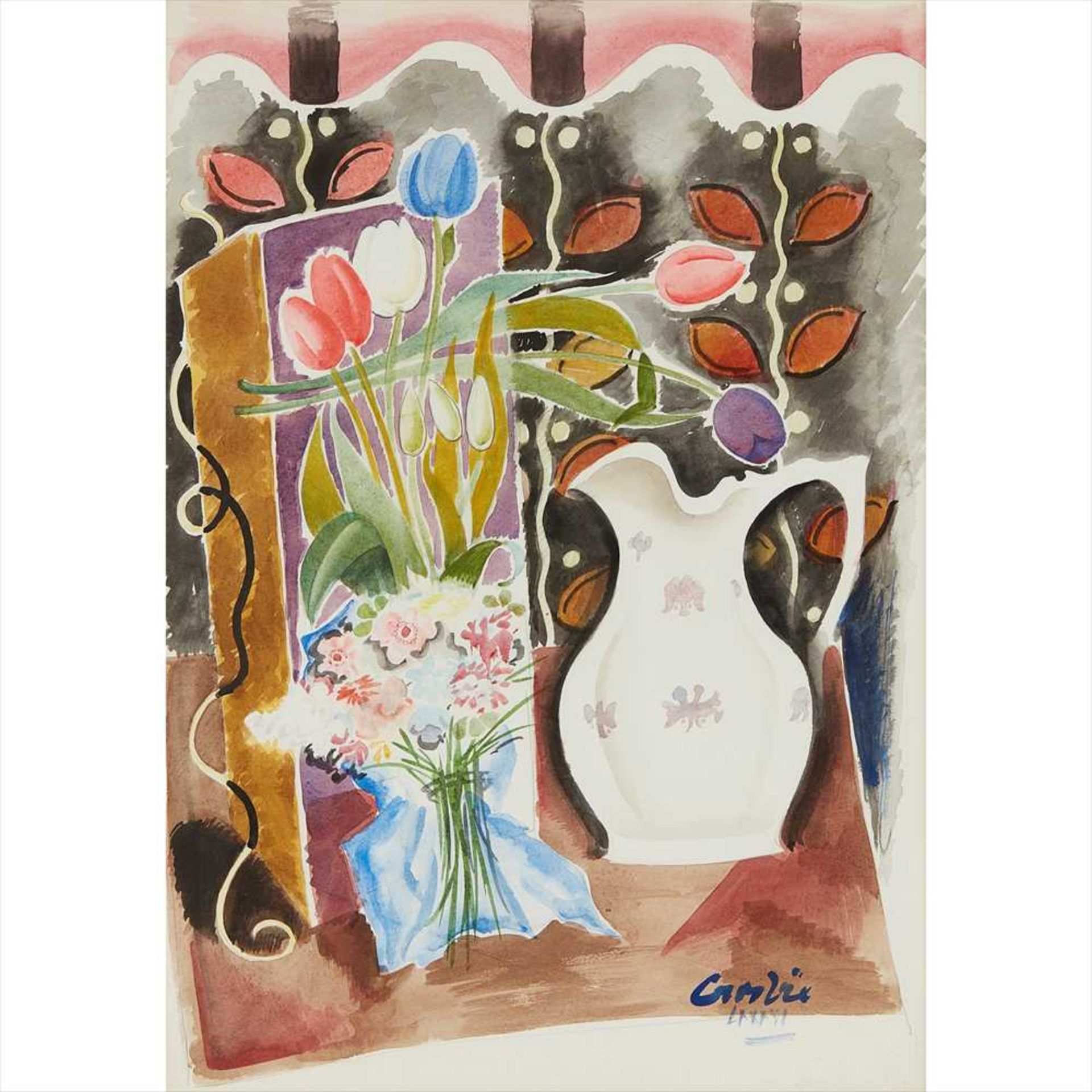 § William Crosbie R.S.A. (Scottish 1915-1999) Still-life: Jug with Tulips - 1986 Signed and dated,