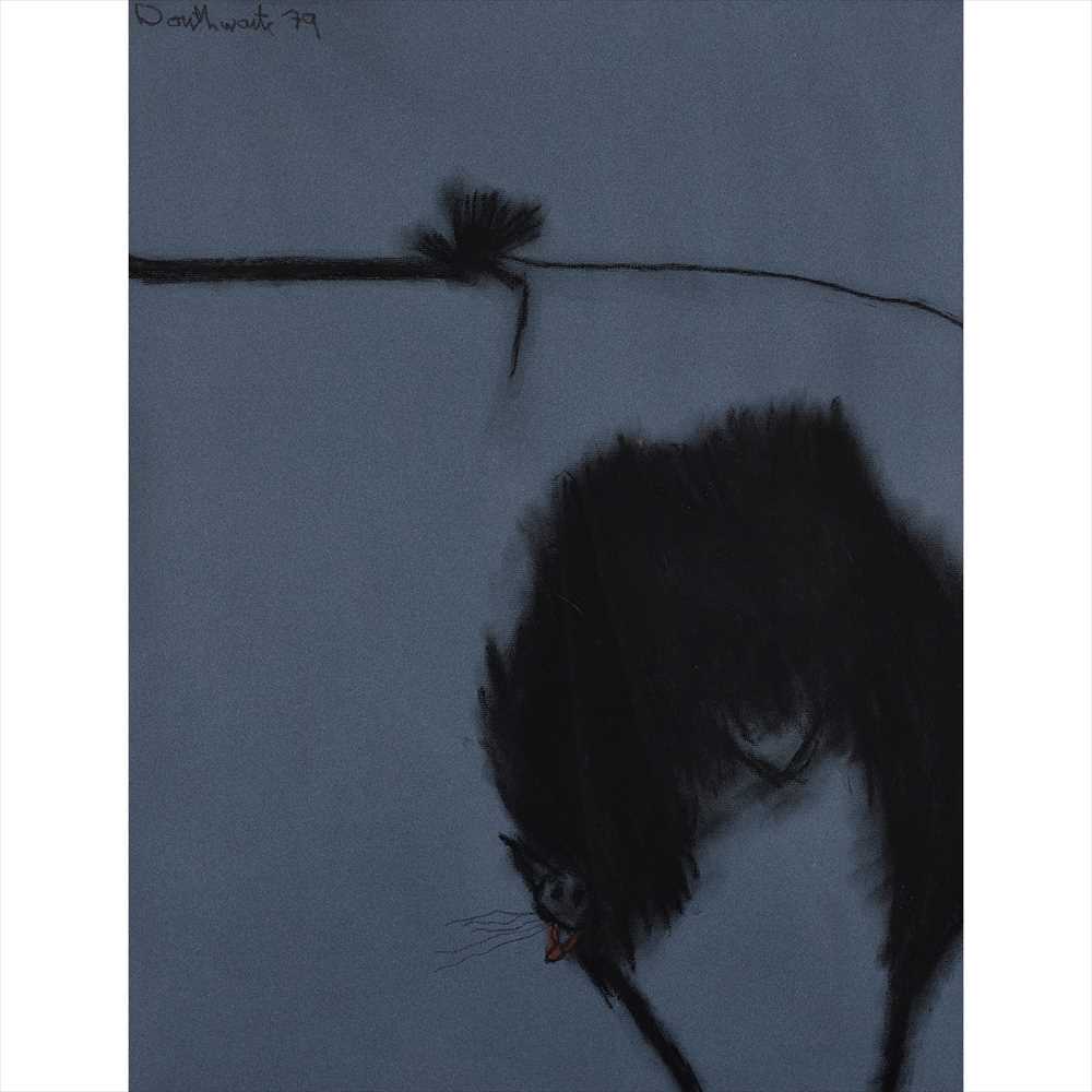 § PAT DOUTHWAITE (SCOTTISH 1939-2002) CREATURE Signed and dated '79, charcoal and pastel on blue