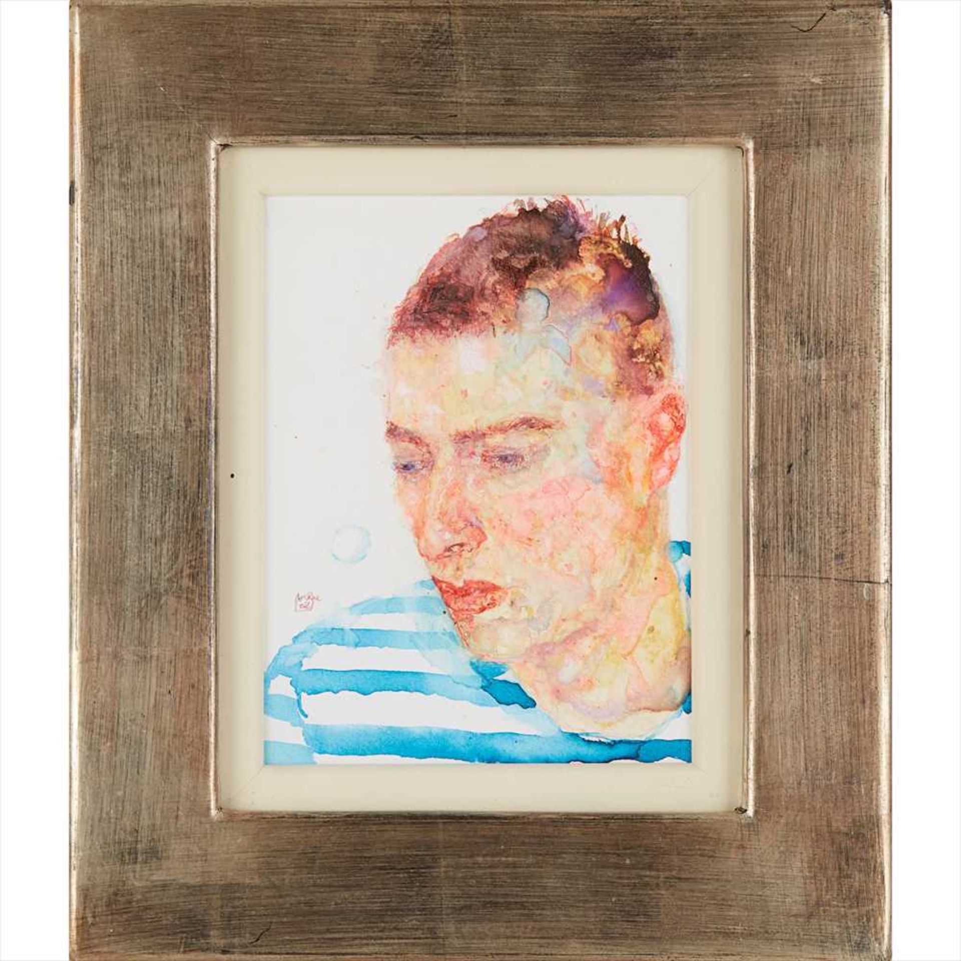 § JENNIFER MCRAE R.S.A. (SCOTTISH B.1959) BOY IN STRIPED T-SHIRT Signed and dated '02, - Image 2 of 2