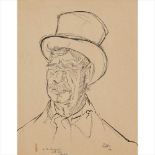 § Jankel Adler (Polish 1895-1949) Coachman in Top Hat Signed, dated '41 and inscribed 'To the