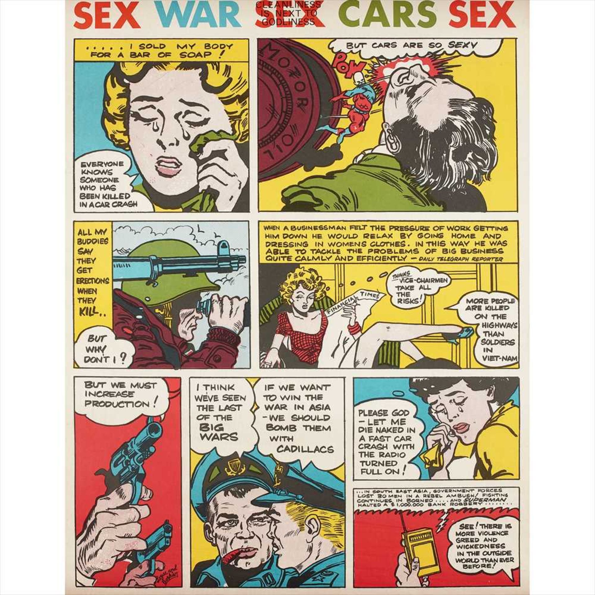 § Derek Boshier (British B.1937) SEX WAR SEX CARS SEX Off-set lithograph, unframed (Dimensions: 58cm