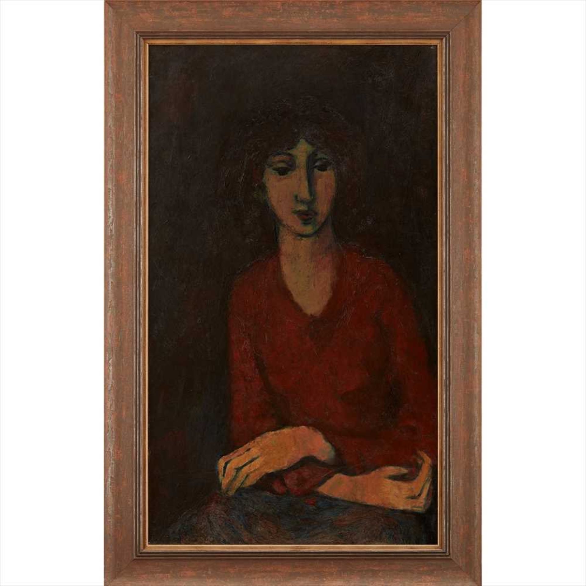 § William Senior (British fl.1940-60) PORTRAIT OF A LADY Signed and dated 1953 verso, oil on - Image 2 of 2