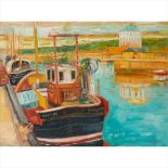 § John Bellany C.B.E., R.A (Scottish 1942-2013) Boats in Harbour Signed, oil on canvas (