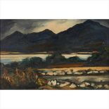 § Markey Robinson (Irish 1918-1999) Mountains of Mourne Signed, oil on canvas (Dimensions: 29cm x