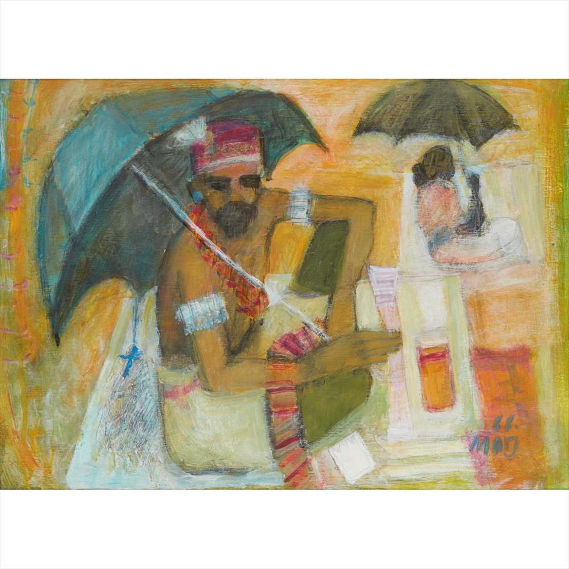 § Marj Bond R.S.W (Scottish Contemporary) MEDICINE MAN OF ANJUNA Signed and dated '88, oil on