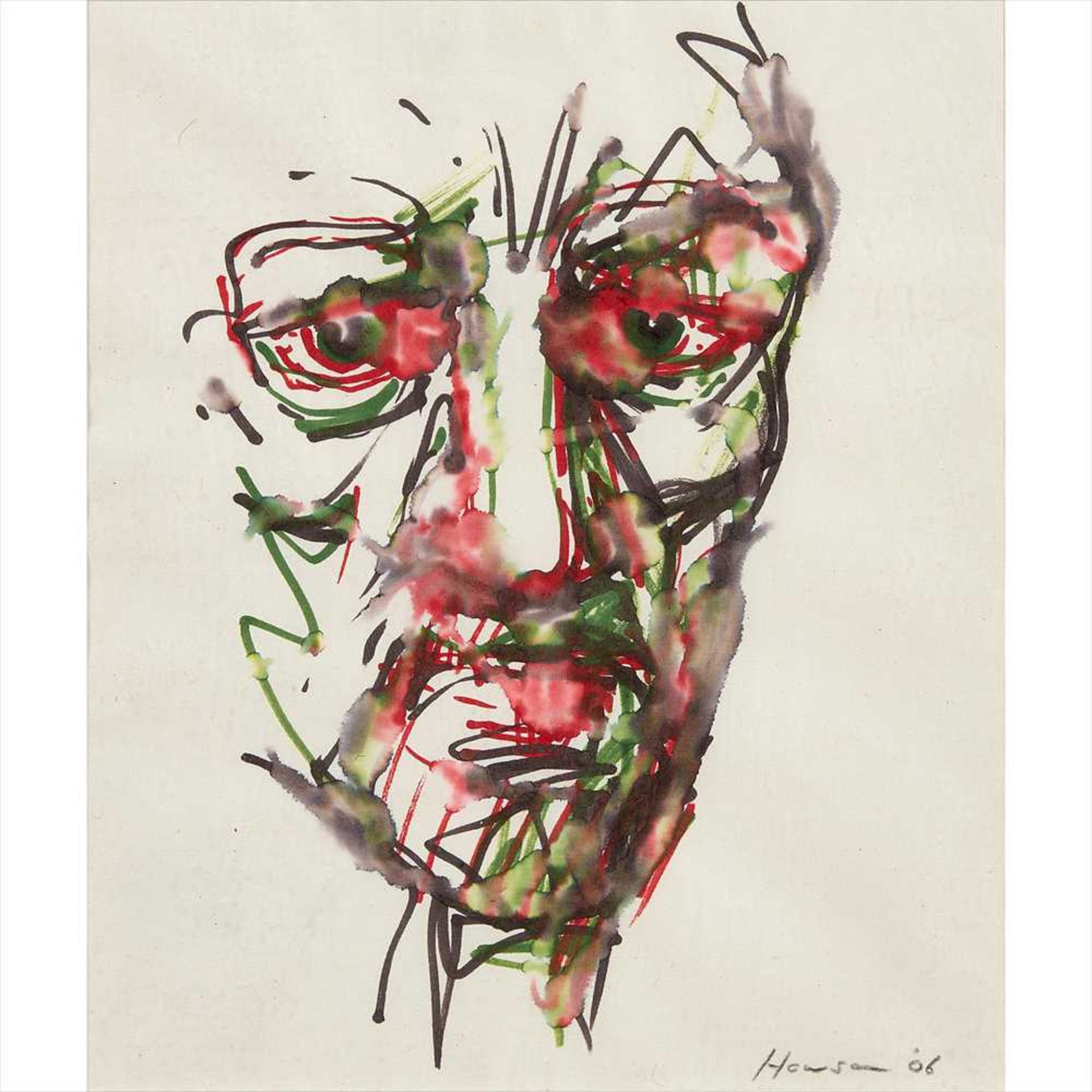 § Peter Howson O.B.E. (Scottish B.1958) Portrait - 2006 Signed and dated, coloured ink and
