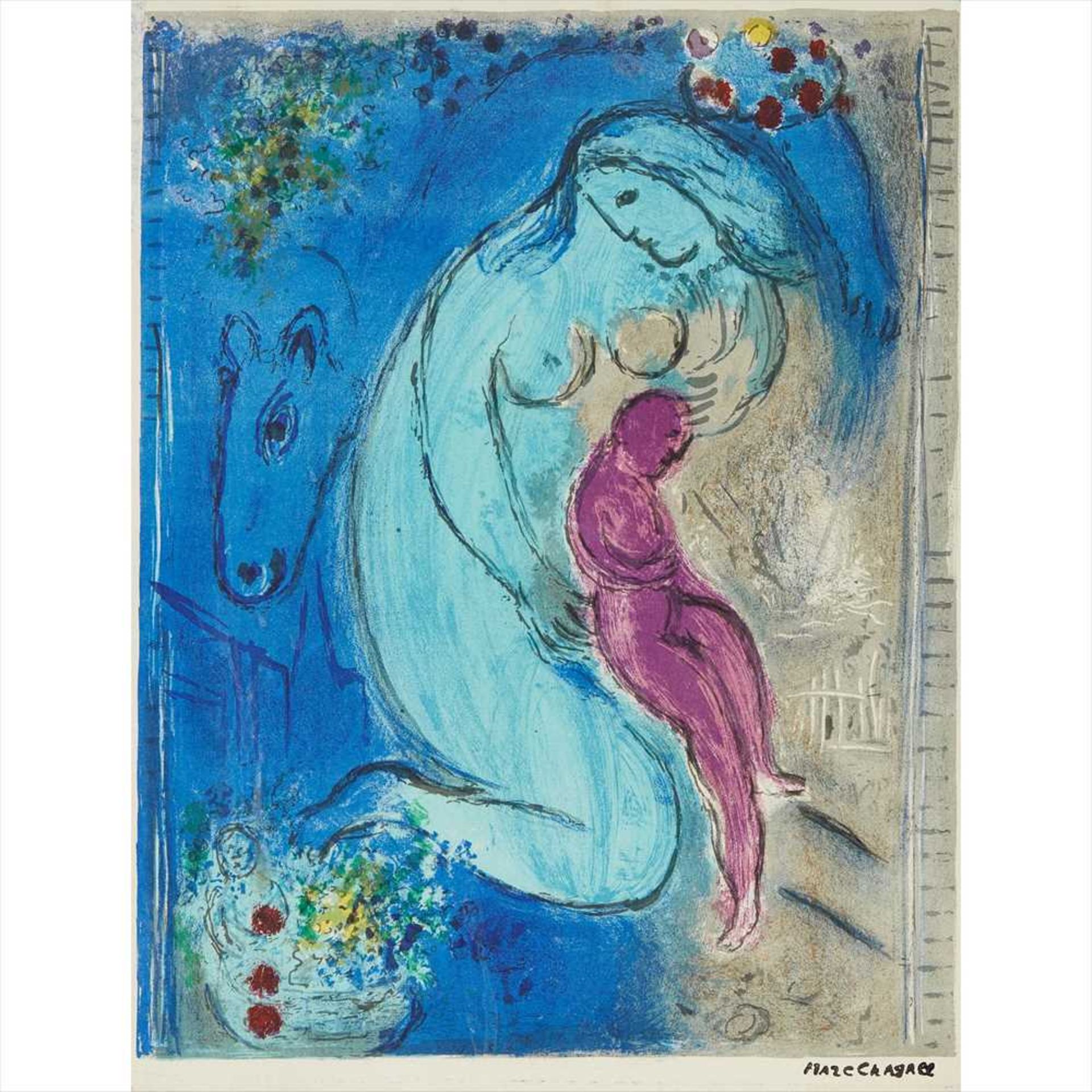 § MARC CHAGALL (RUSSIAN/FRENCH 1887-1985) QUAI AUX FLEURS Lithograph, signed in plate . (Dimensions: