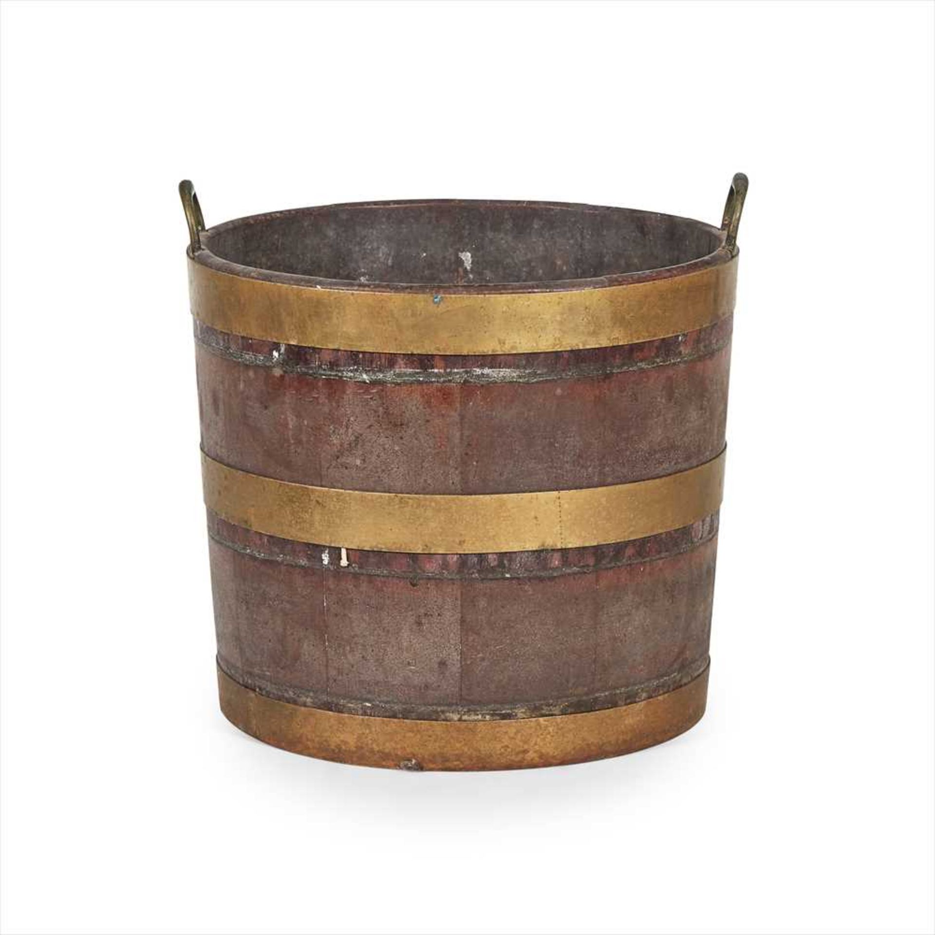 GEORGE III MAHOGANY BRASS BOUND PEAT BUCKET 18TH CENTURY