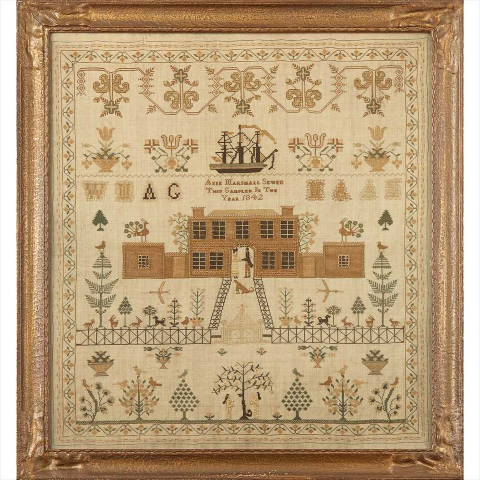 EARLY VICTORIAN NEEDLEWORK SAMPLER DATED 1842