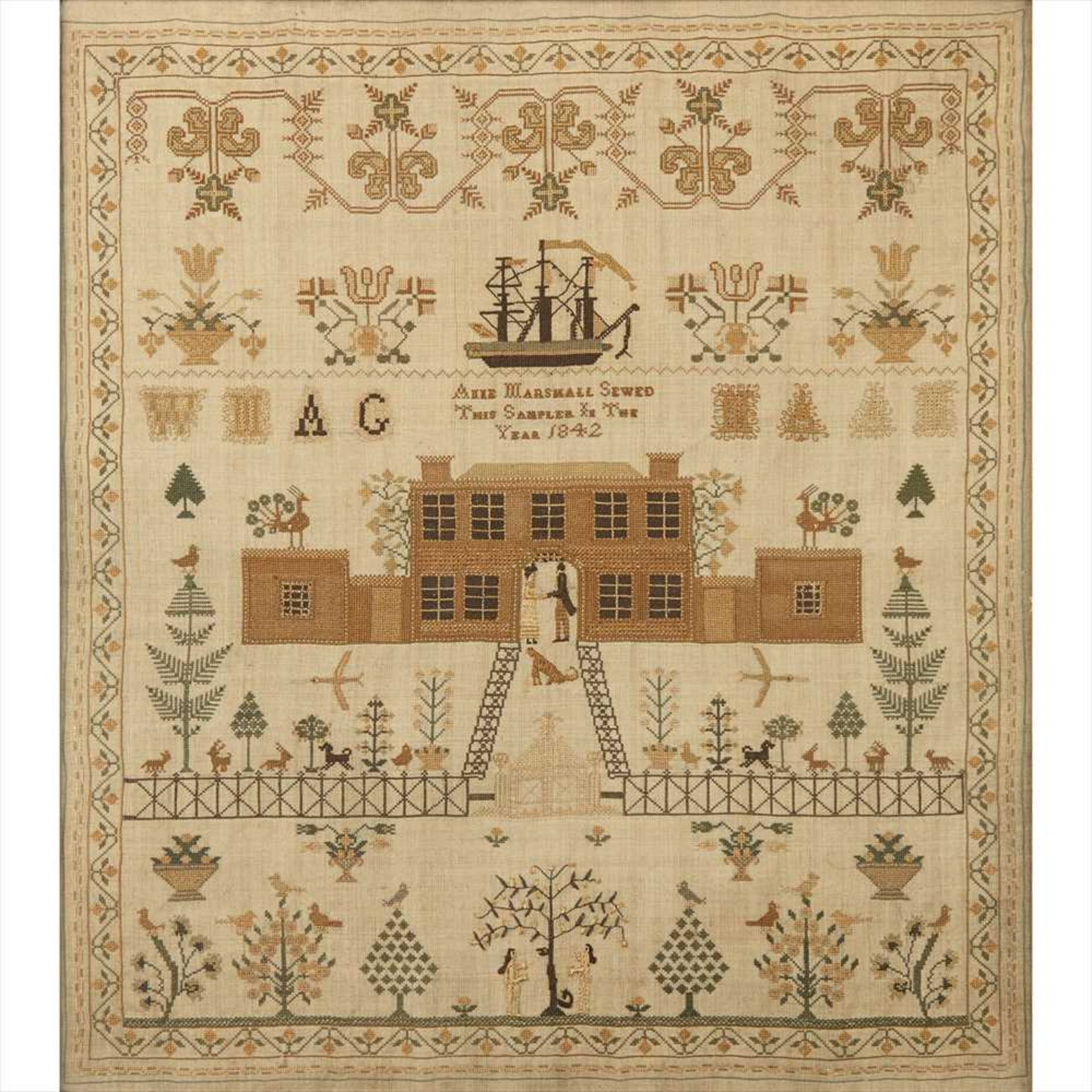 EARLY VICTORIAN NEEDLEWORK SAMPLER DATED 1842 - Image 2 of 2