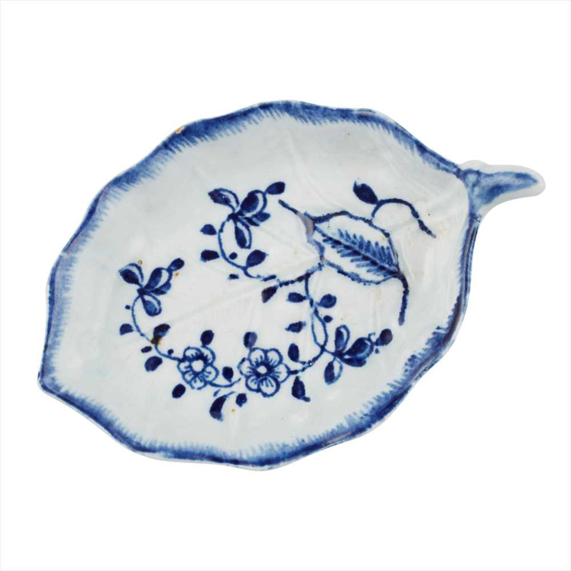 LOWESTOFT BLUE AND WHITE PORCELAIN PICKLE DISH CIRCA 1770