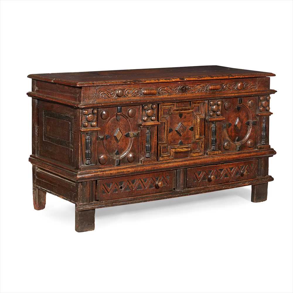 CHARLES II OAK AND EBONISED CHEST 17TH CENTURY