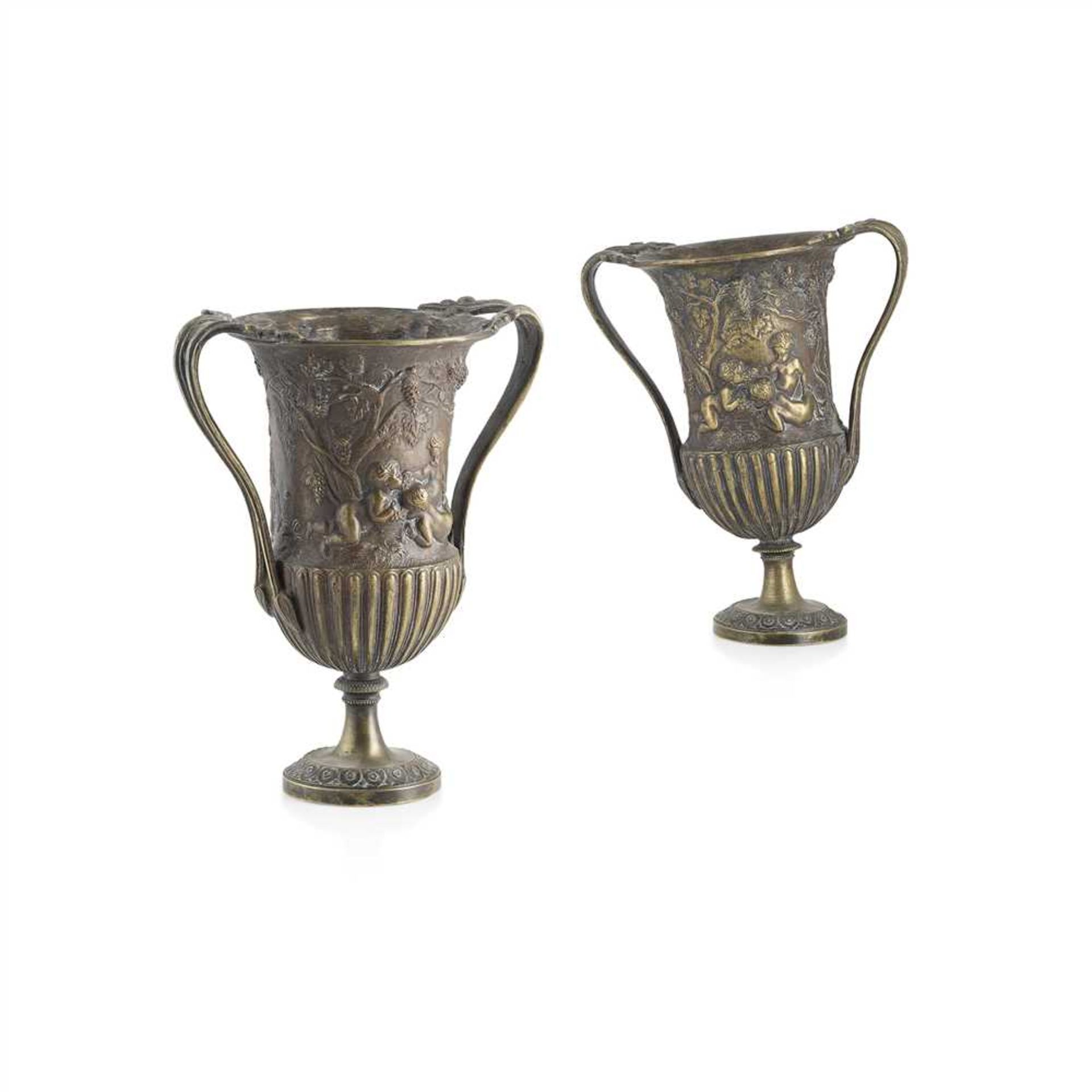 PAIR OF CLASSICAL STYLE BRONZE URNS