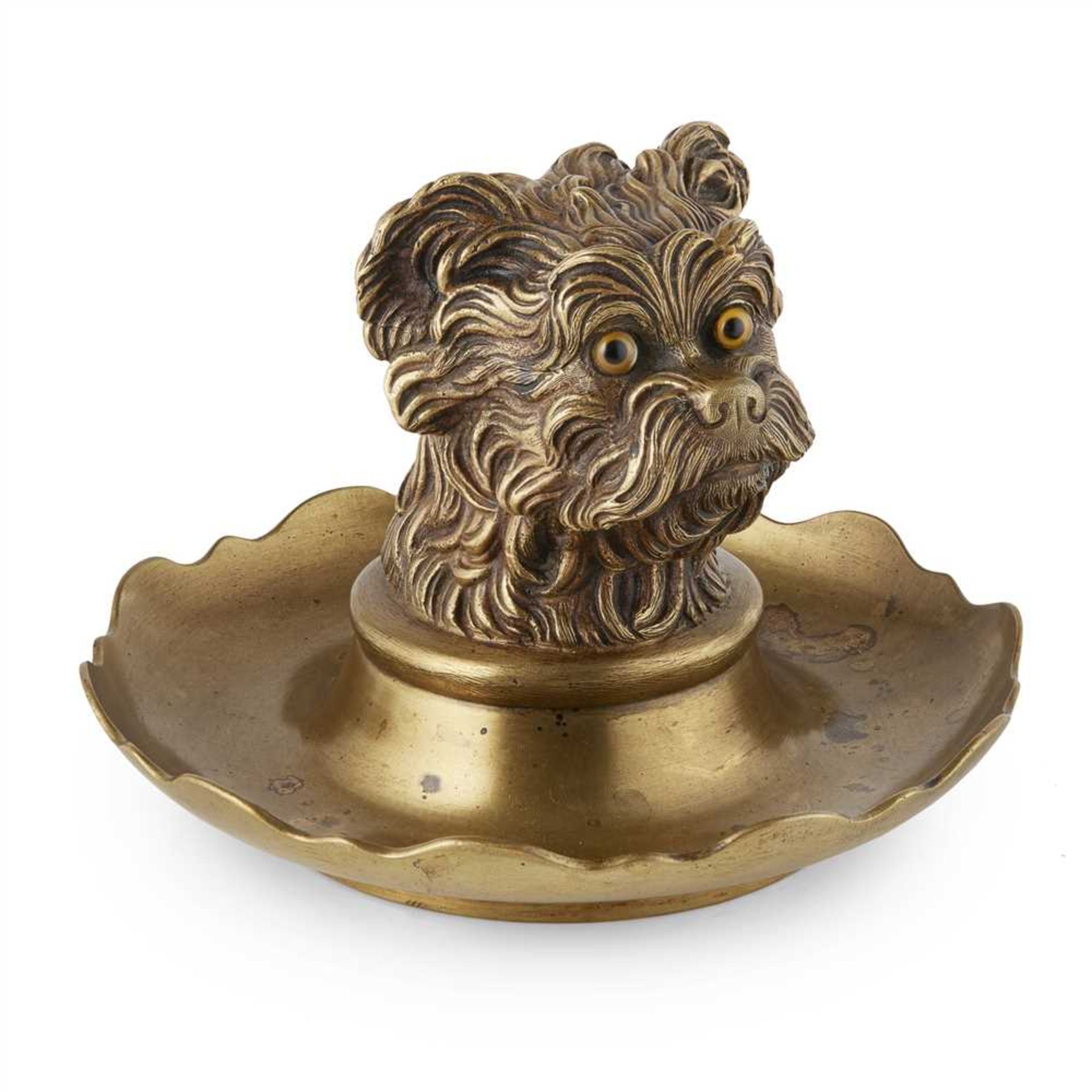 VICTORIAN GILT BRONZE DOG INKWELL MID 19TH CENTURY