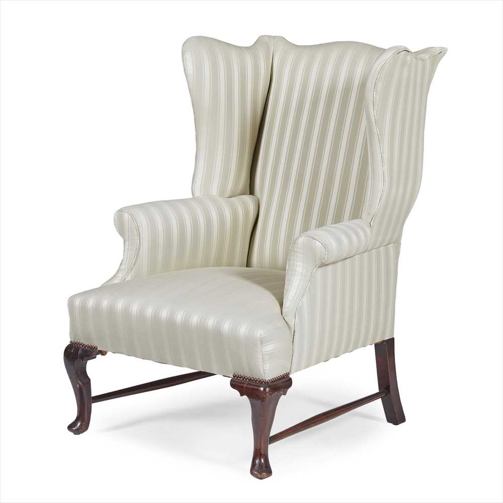 GEORGE II STYLE MAHOGANY FRAMED WING ARMCHAIR LATE 19TH CENTURY