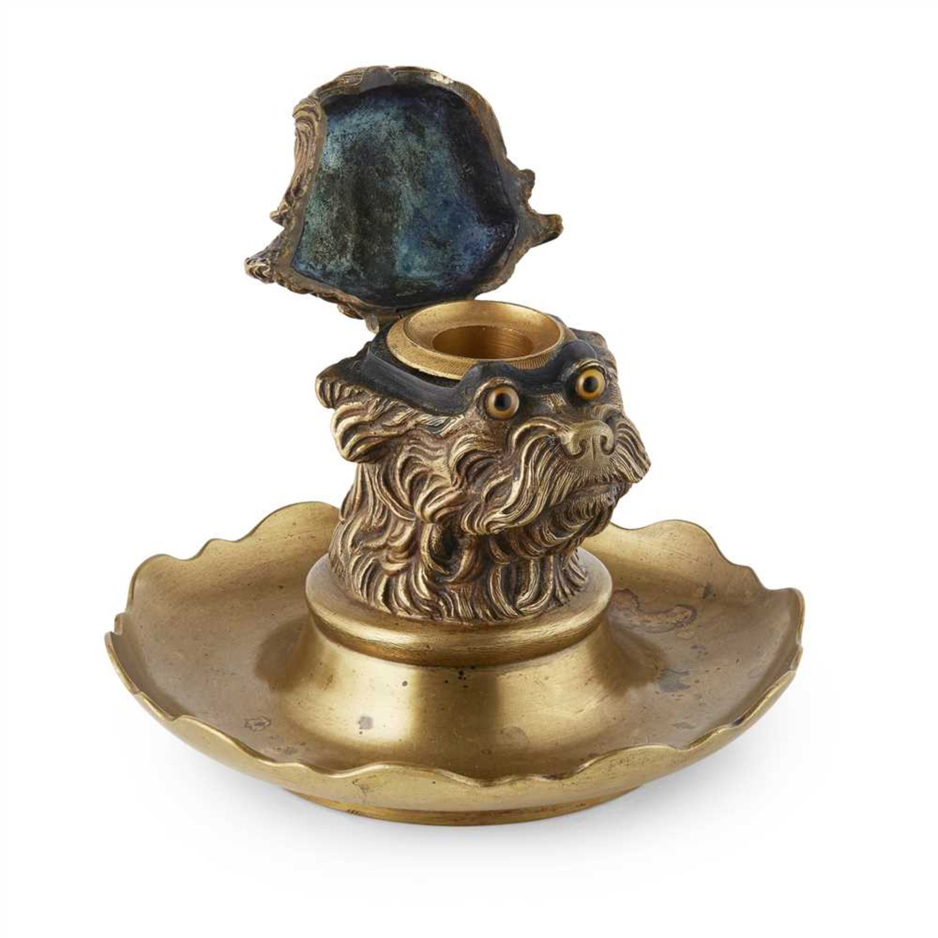 VICTORIAN GILT BRONZE DOG INKWELL MID 19TH CENTURY - Image 2 of 2