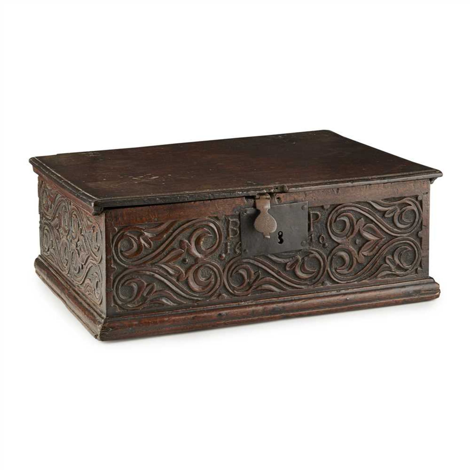 JAMES I OAK BIBLE BOX EARLY 17TH CENTURY