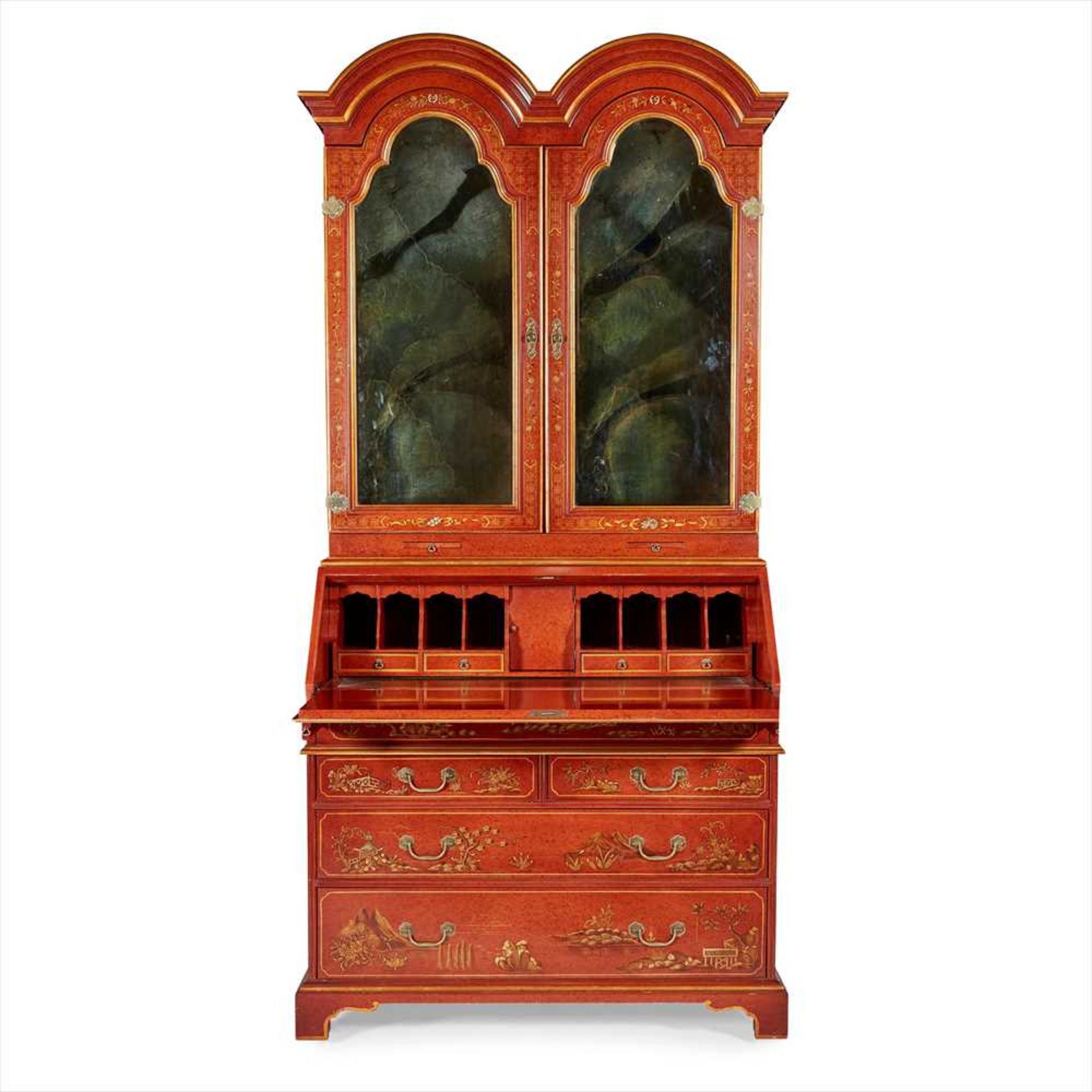 GEORGE I STYLE RED JAPANNED BUREAU BOOKCASE 20TH CENTURY - Image 2 of 3