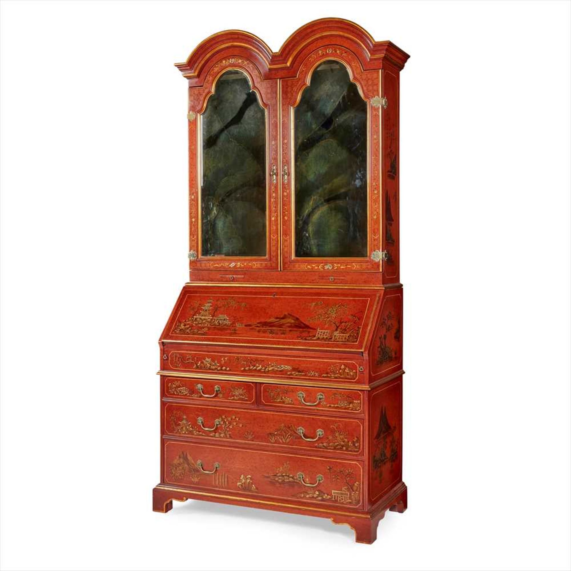 GEORGE I STYLE RED JAPANNED BUREAU BOOKCASE 20TH CENTURY - Image 3 of 3