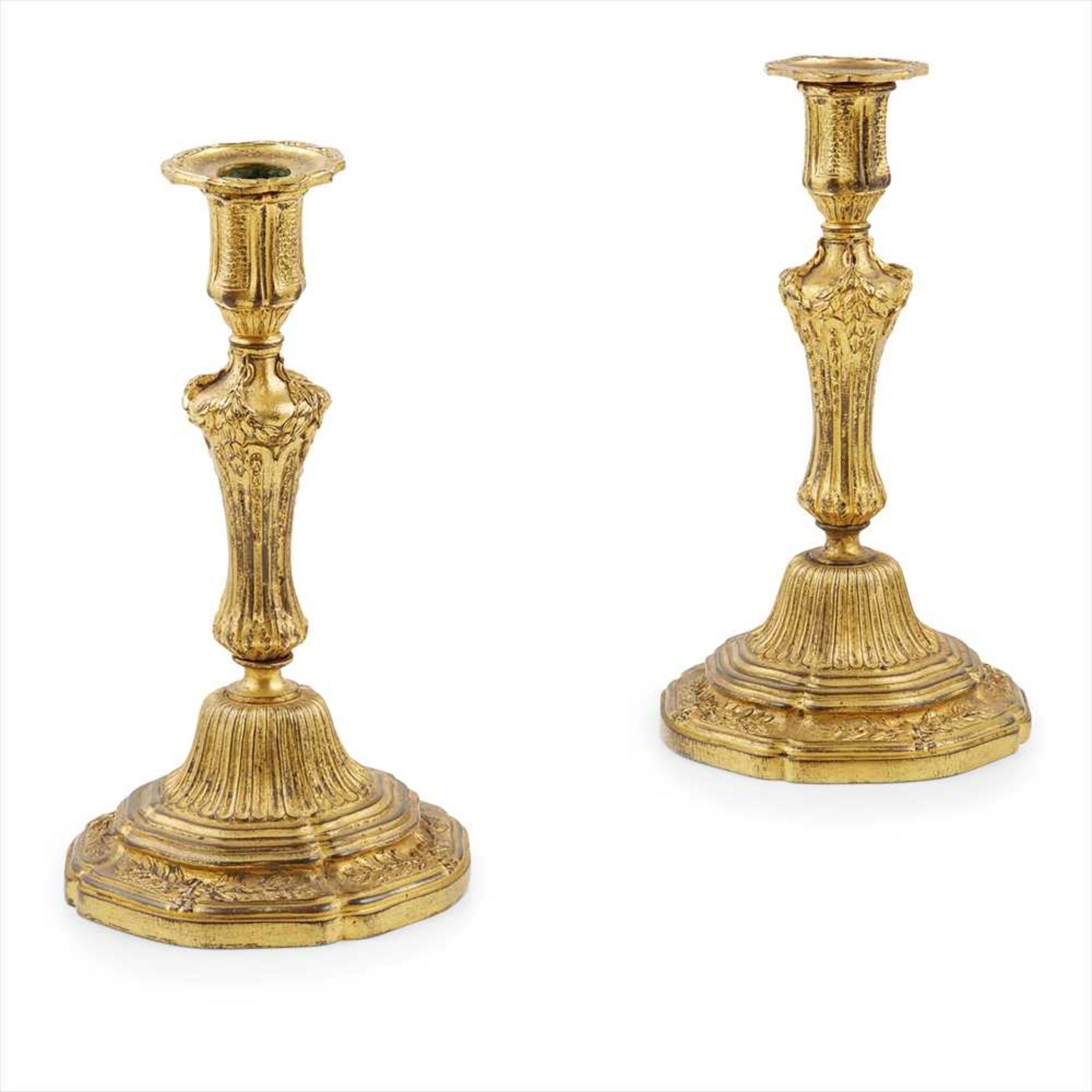 PAIR OF LOUIS XIV GILT BRONZE CANDLESTICKS EARLY 18TH CENTURY