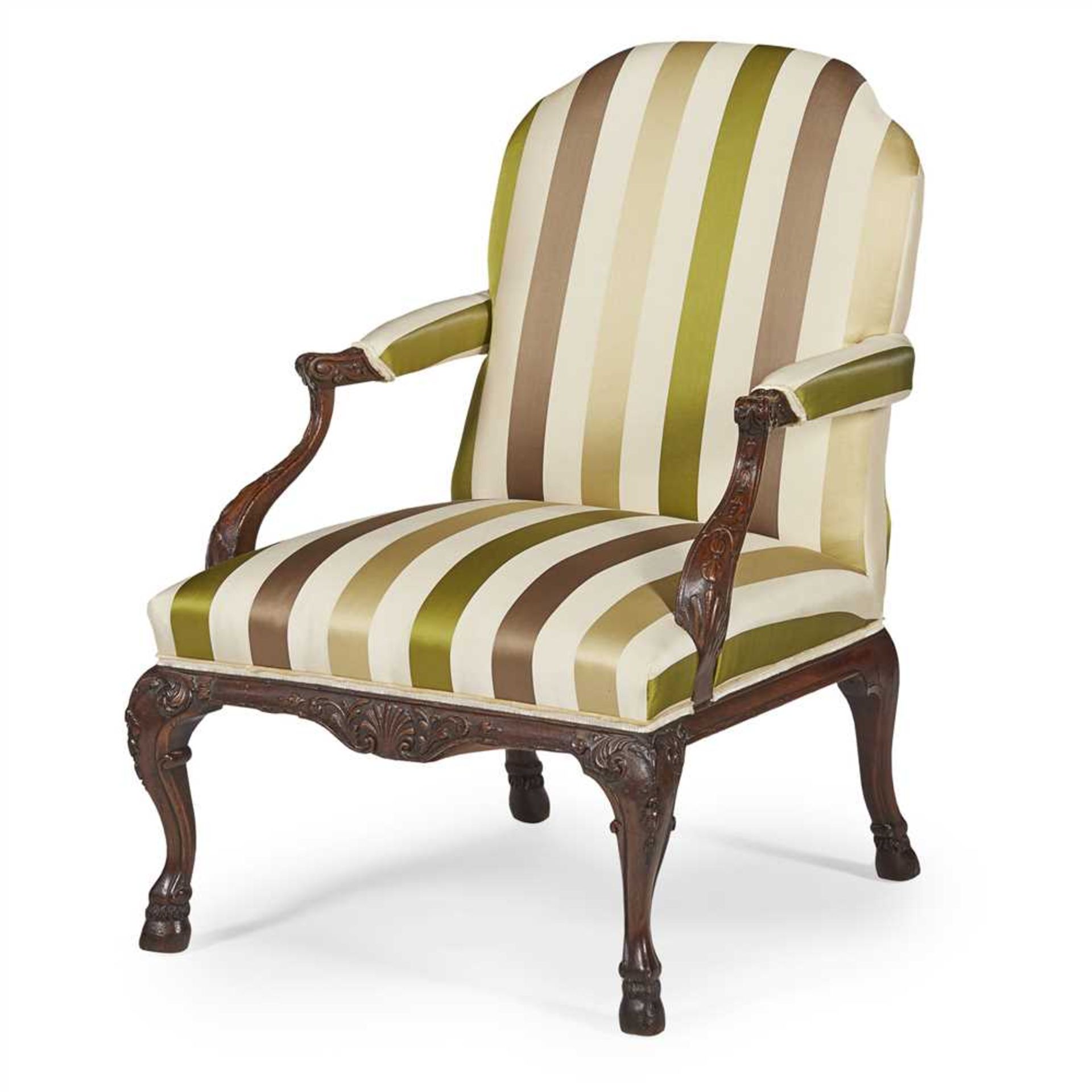 GEORGE II STYLE MAHOGANY FRAME OPEN ARMCHAIR 20TH CENTURY - Image 2 of 2