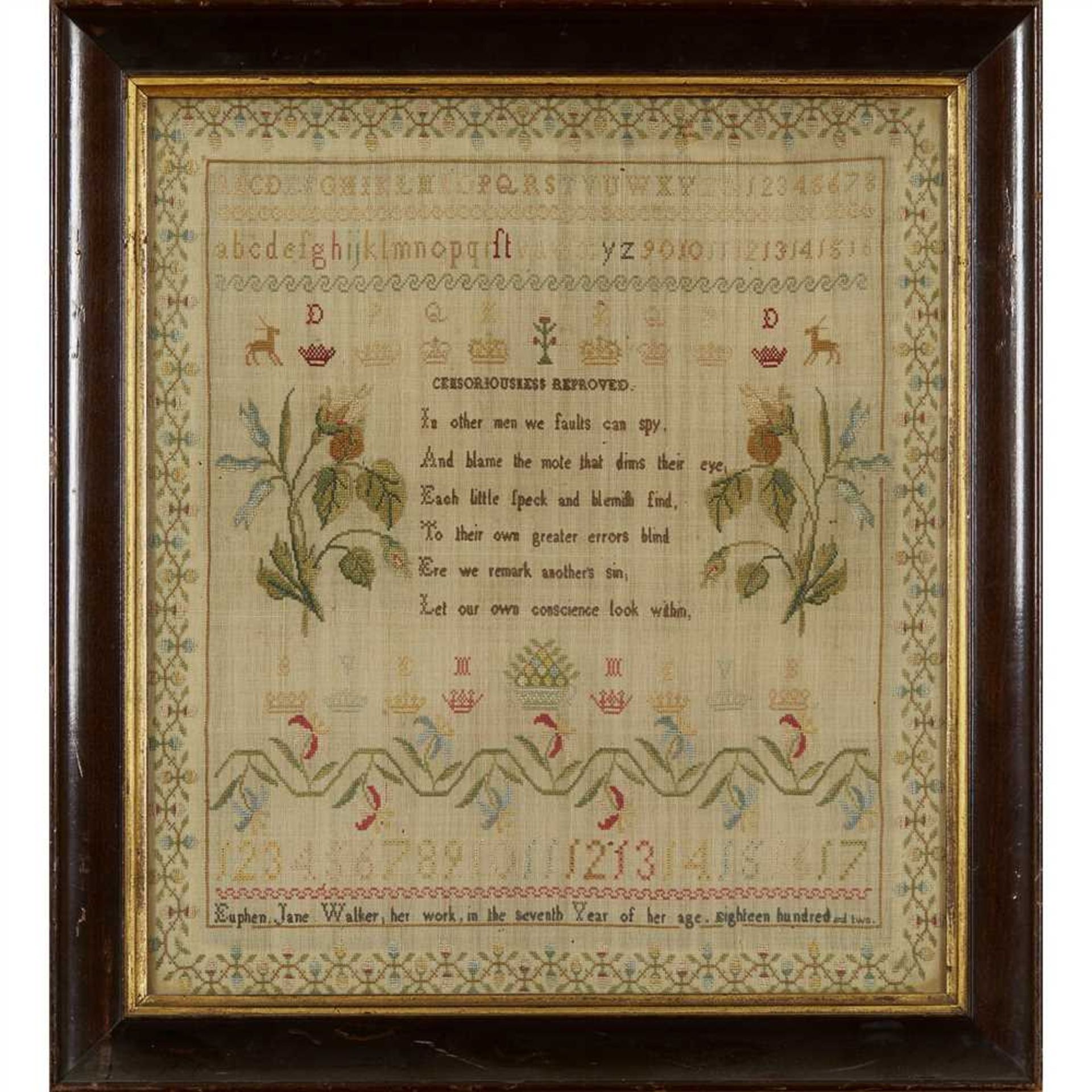 GEORGE III NEEDLEWORK SAMPLER DATED 1802