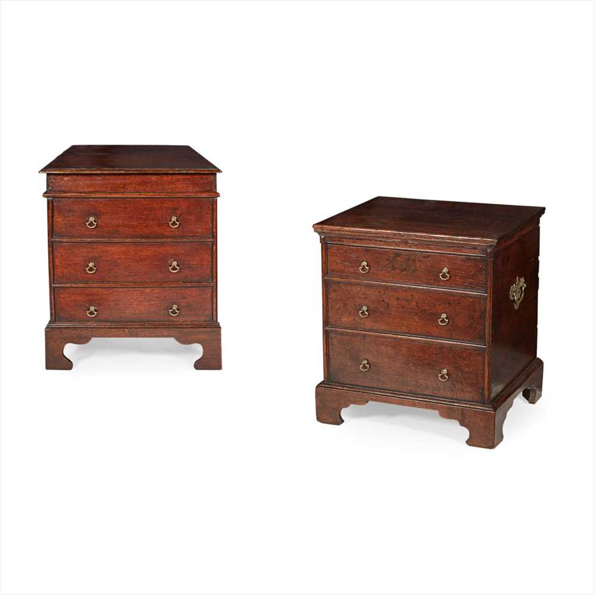 TWO MINIATURE GEORGIAN OAK CHESTS 18TH CENTURY WITH ALTERATIONS