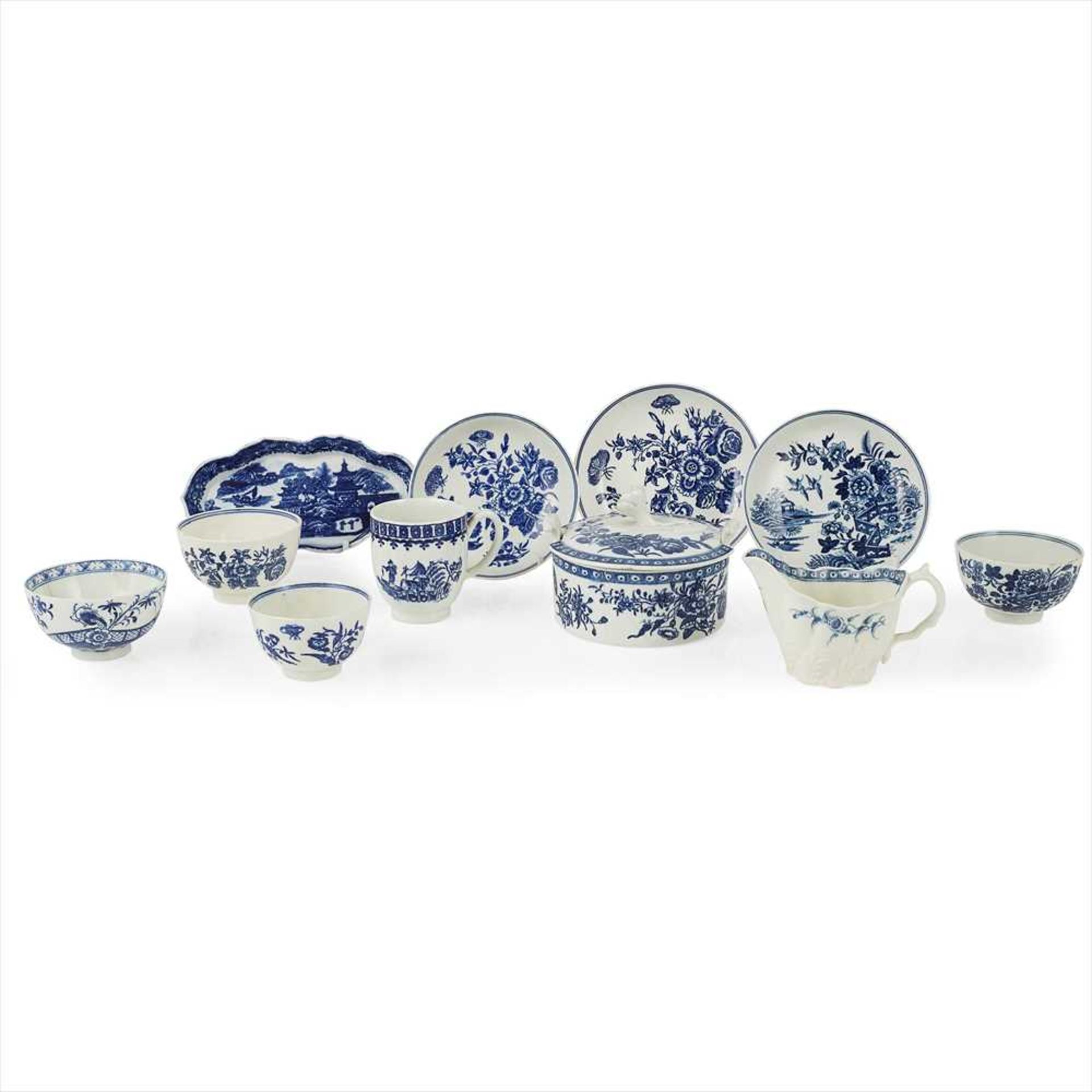 COLLECTION OF ENGLISH BLUE AND WHITE PORCELAIN 18TH CENTURY