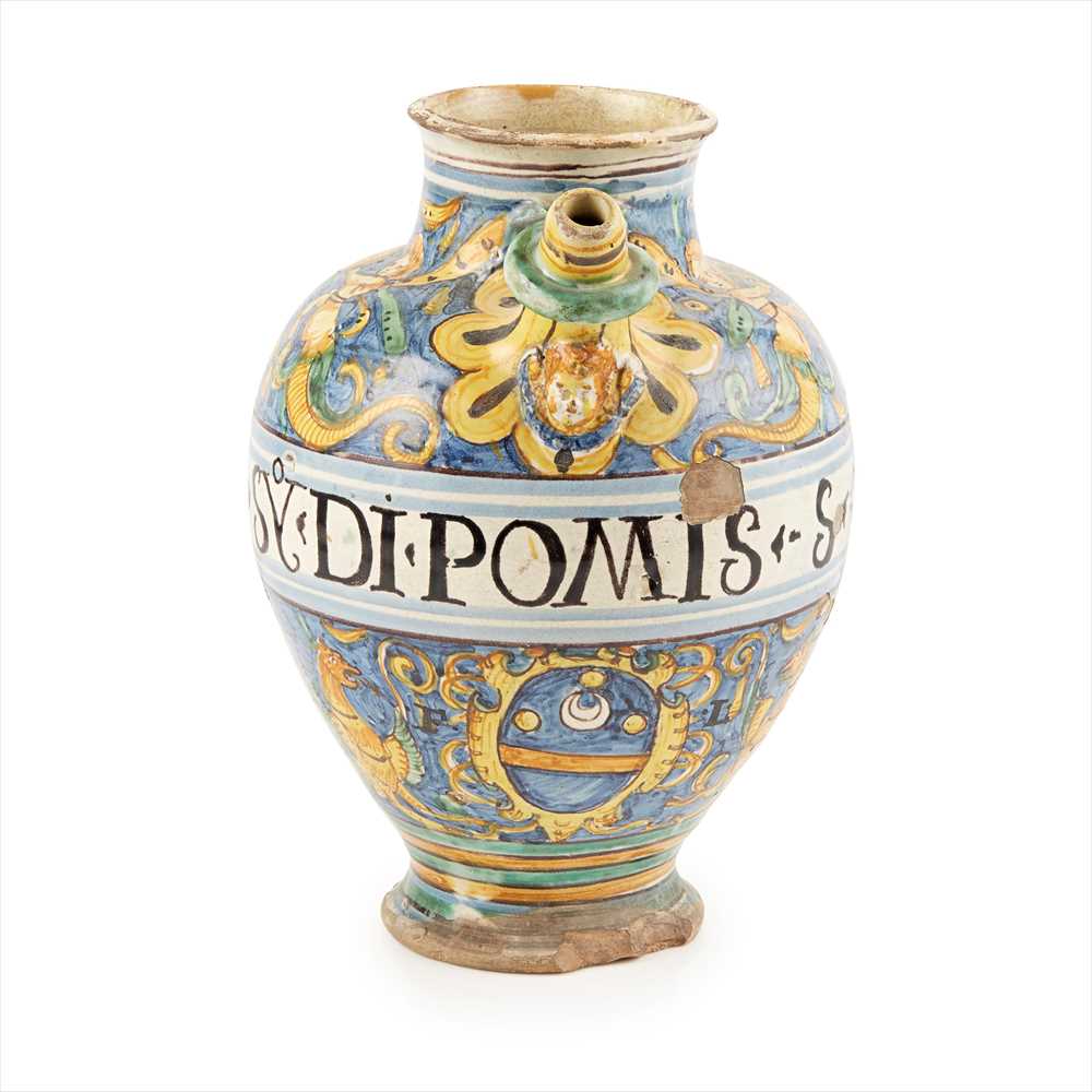 ITALIAN MAIOLICA HANDLED SPOUTED DRUG JAR MONTELUPO, ABOUT 1570 - Image 2 of 2