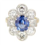 A sapphire and diamond cluster ring