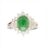 A jade and diamond set cluster ring