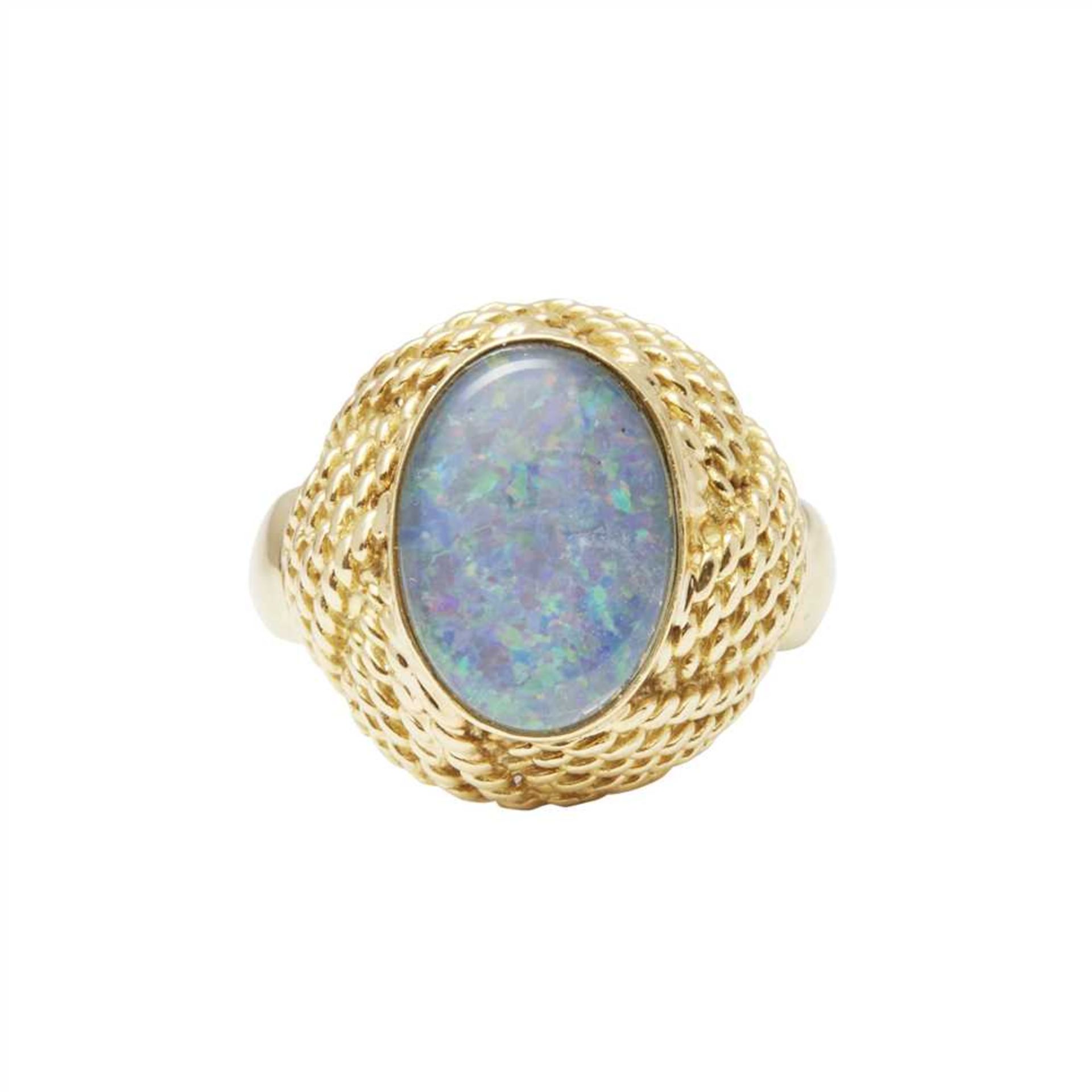 An opal set cocktail ring