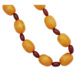 An amber bead necklace