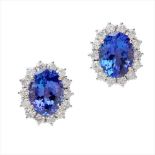 A pair of Tanzanite and diamond set cluster earrings