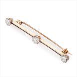 A three stone diamond set bar brooch