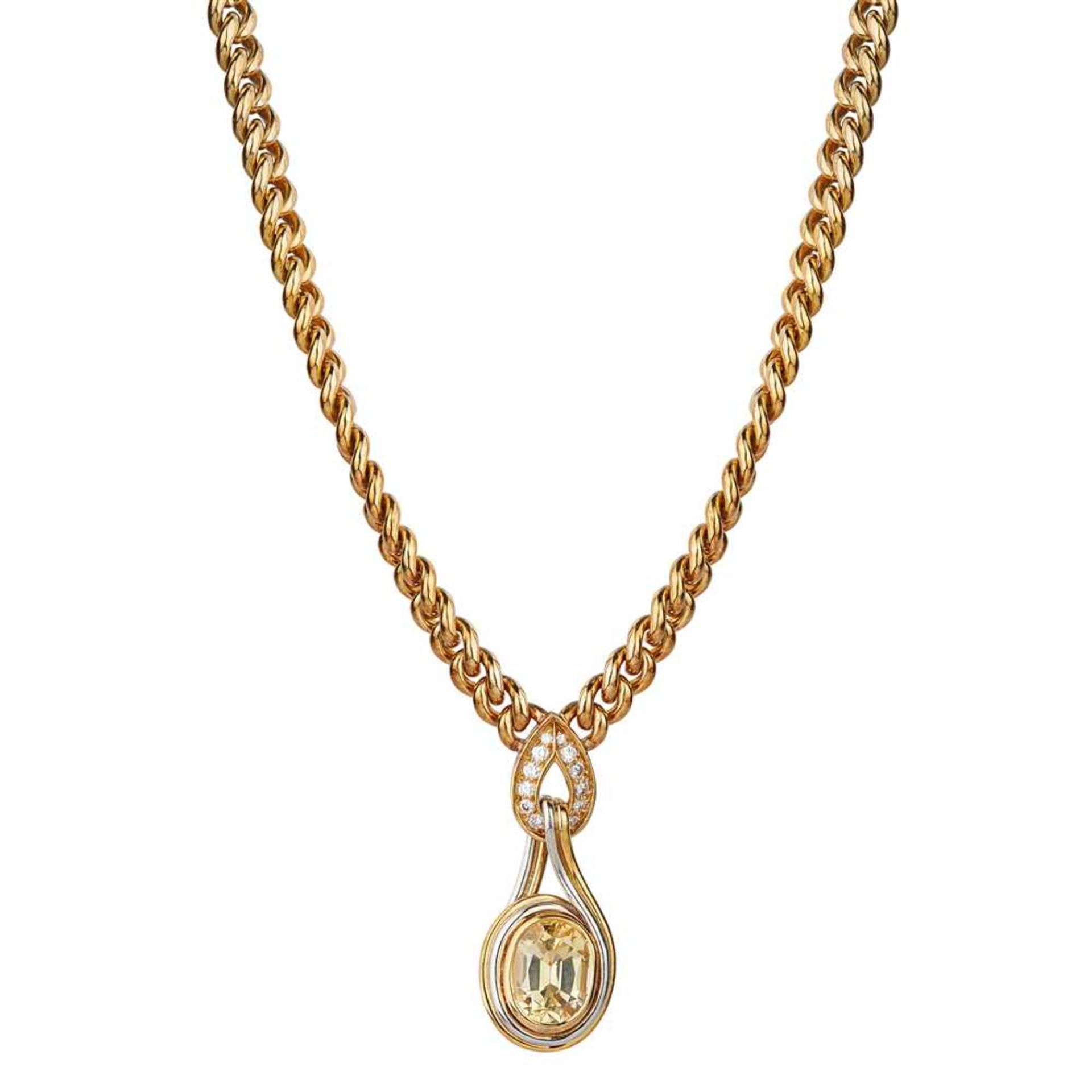 A yellow sapphire and diamond set necklace, Bulgari