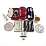 A group of various cased sets of silver and other silver