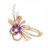 A 9ct gold amethyst and Scottish pearl set brooch