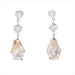 A pair of fancy coloured and colourless diamond set earrings
