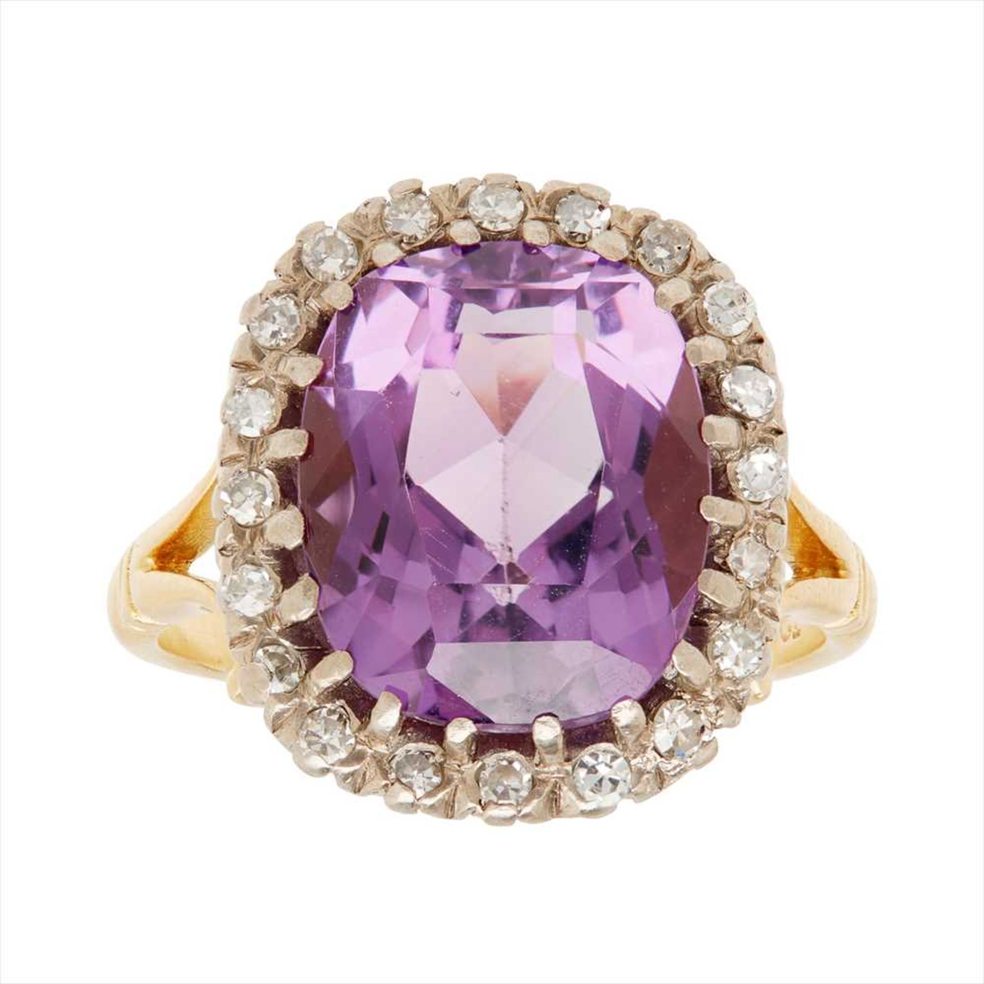 An amethyst and diamond set cluster ring