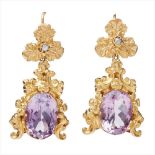 A pair of Victorian amethyst set pendant earrings