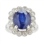 A sapphire and diamond cluster ring