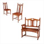 MANNER OF LIBERTY & CO. ARTS & CRAFTS OAK THREE PIECE HALL SUITE, CIRCA 1900