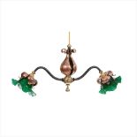 ENGLISH SCHOOL ARTS & CRAFTS COPPER AND WROUGHT IRON CEILING LIGHT, CIRCA 1900