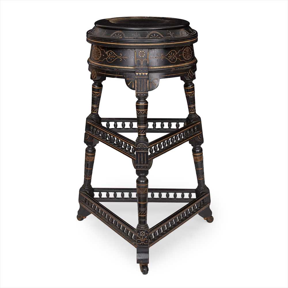 ENGLISH SCHOOL AESTHETIC MOVEMENT EBONISED SCULPTURE STAND, CIRCA 1890